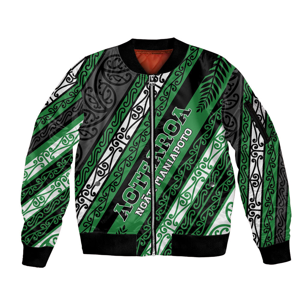 Personalised Aotearoa Ngati Maniapoto Sleeve Zip Bomber Jacket New Zealand Maori Tribal Fern Pattern DT05 Unisex Green - Polynesian Pride