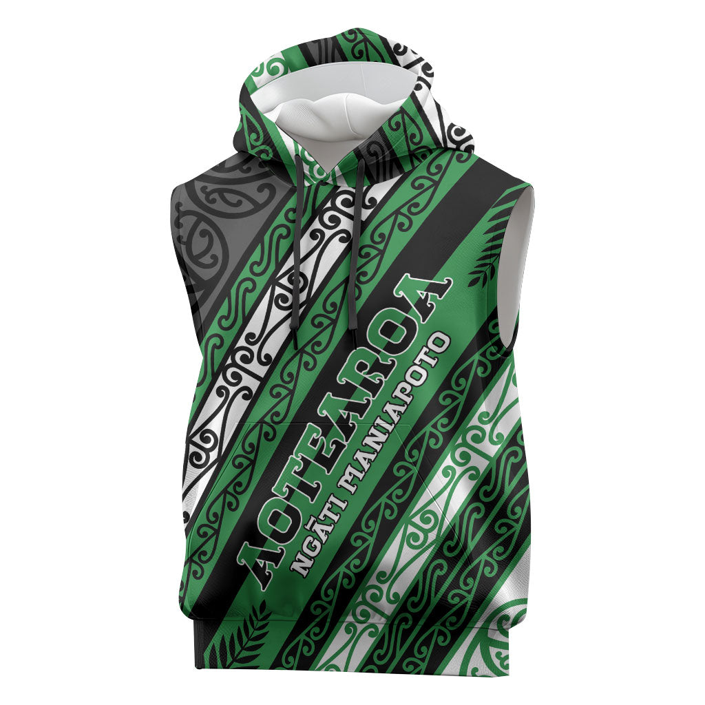 Personalised Aotearoa Ngati Maniapoto Sleeveless Hoodie New Zealand Maori Tribal Fern Pattern DT05 Green - Polynesian Pride