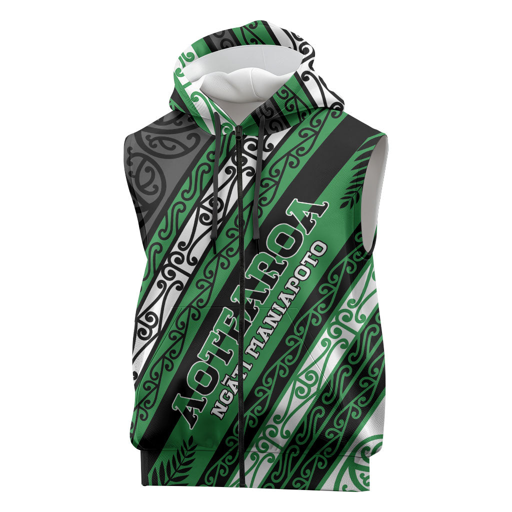 Personalised Aotearoa Ngati Maniapoto Sleeveless Zip Hoodie New Zealand Maori Tribal Fern Pattern DT05 Green - Polynesian Pride