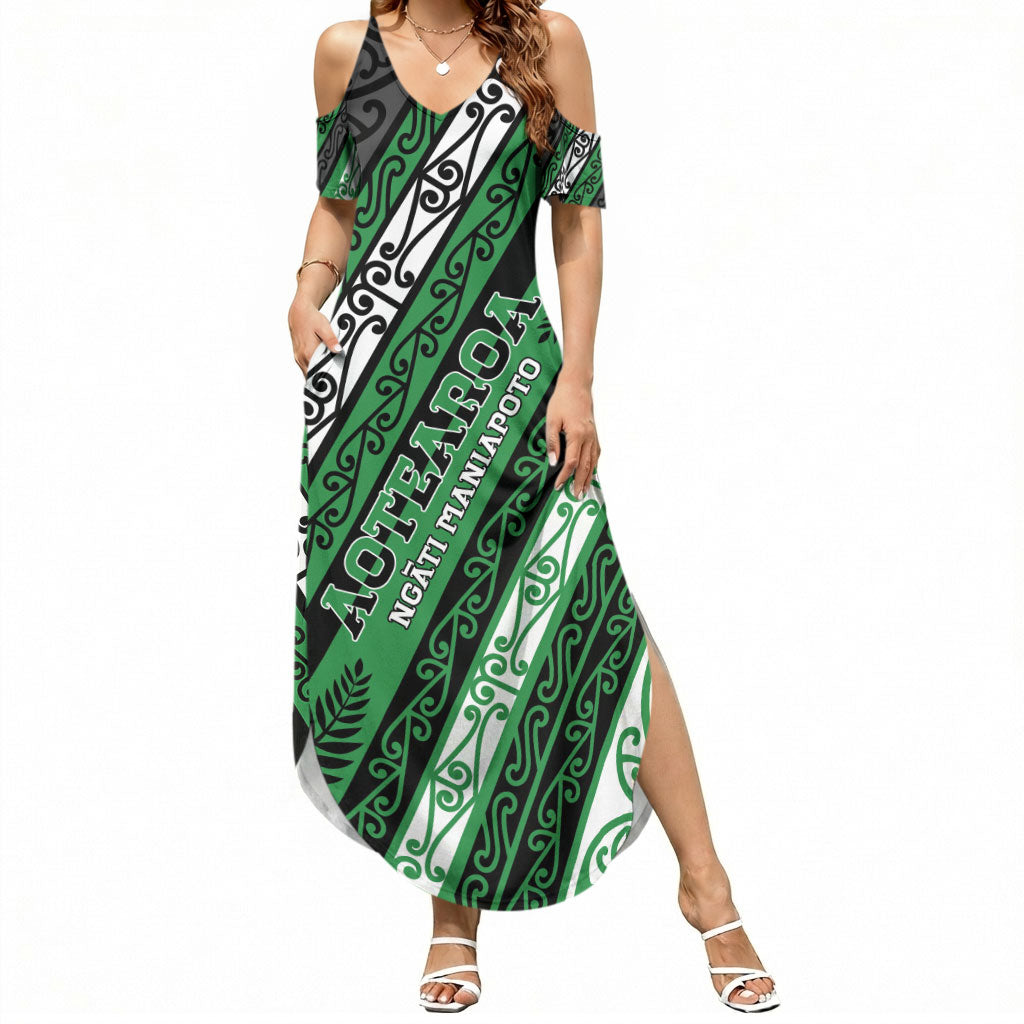 Personalised Aotearoa Ngati Maniapoto Summer Maxi Dress New Zealand Maori Tribal Fern Pattern DT05 Women Green - Polynesian Pride