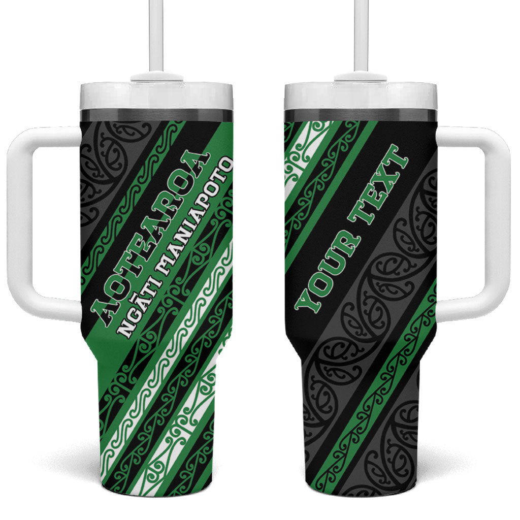 Personalised Aotearoa Ngati Maniapoto Tumbler With Handle New Zealand Maori Tribal Fern Pattern DT05 One Size: 40 oz Green - Polynesian Pride