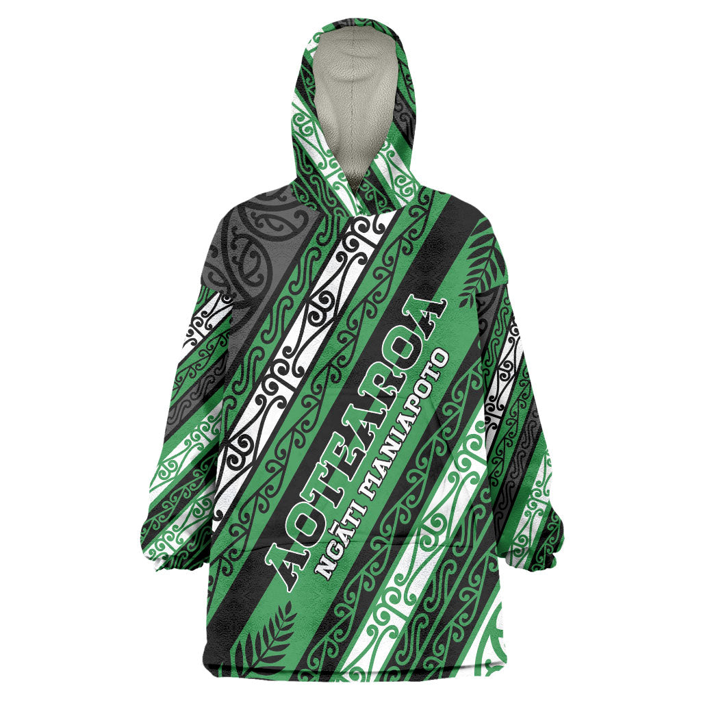 Personalised Aotearoa Ngati Maniapoto Wearable Blanket Hoodie New Zealand Maori Tribal Fern Pattern DT05 One Size Green - Polynesian Pride