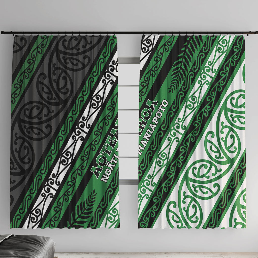 Aotearoa Ngati Maniapoto Window Curtain New Zealand Maori Tribal Fern Pattern DT05 With Hooks Green - Polynesian Pride