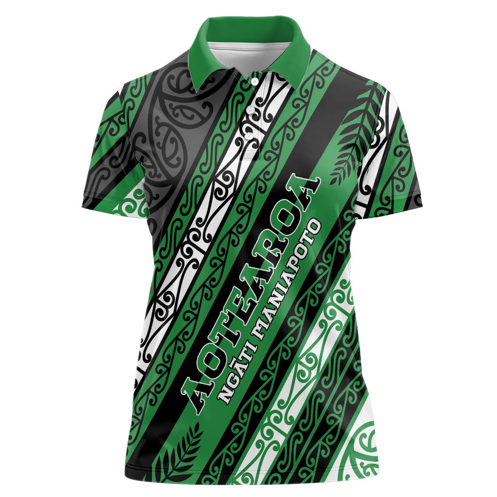 Personalised Aotearoa Ngati Maniapoto Women Polo Shirt New Zealand Maori Tribal Fern Pattern DT05 Female Green - Polynesian Pride