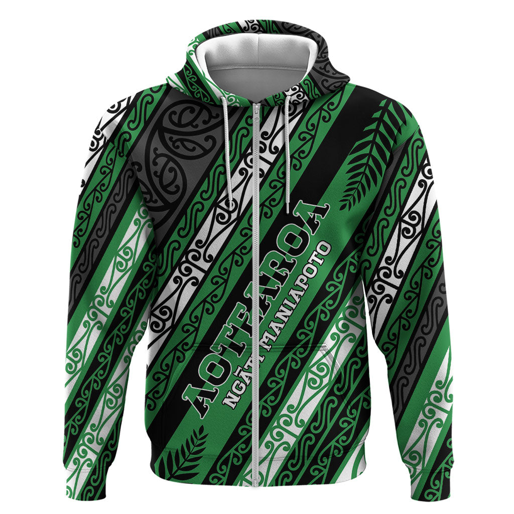 Personalised Aotearoa Ngati Maniapoto Zip Hoodie New Zealand Maori Tribal Fern Pattern DT05 Zip Hoodie Green - Polynesian Pride