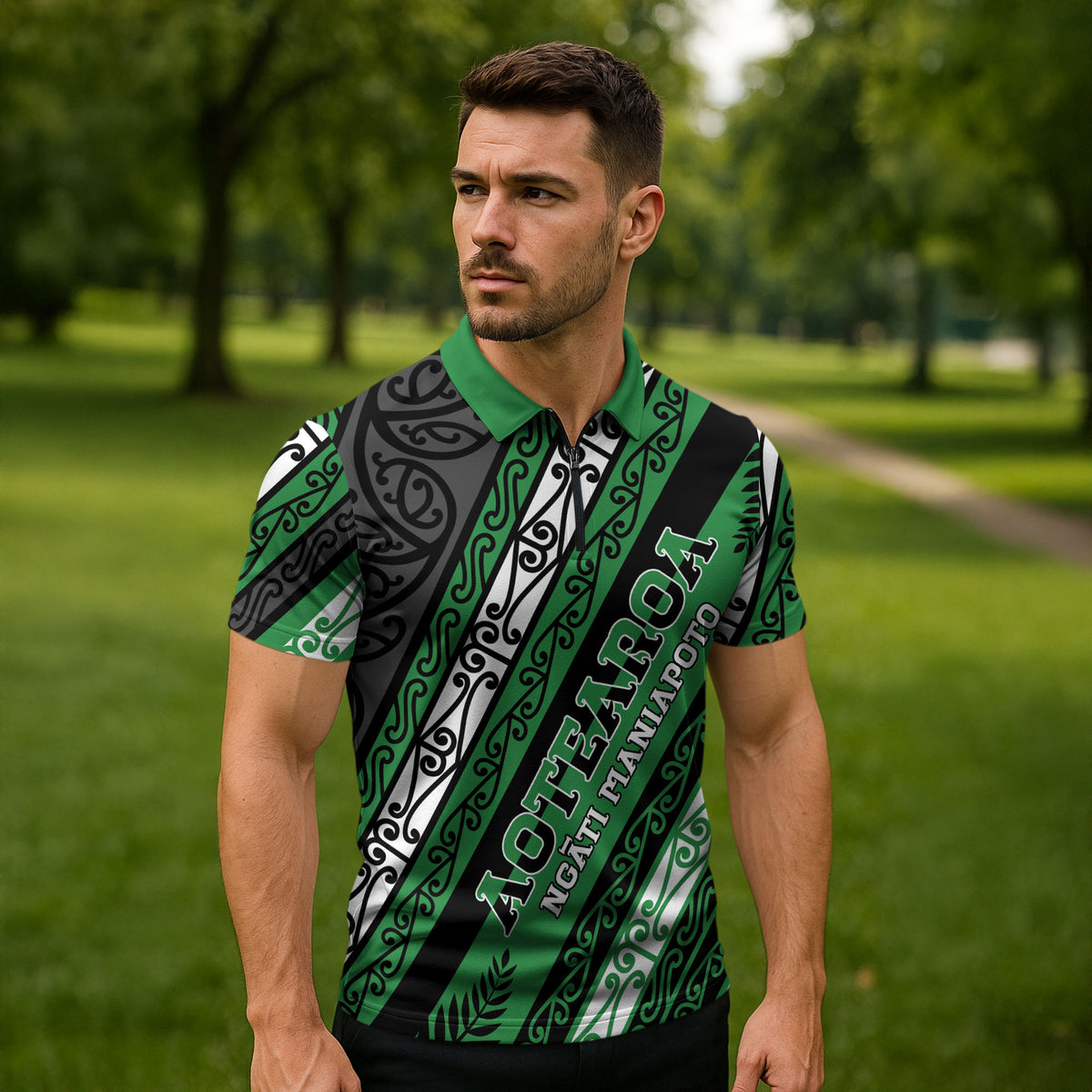Personalised Aotearoa Ngati Maniapoto Zipper Polo Shirt New Zealand Maori Tribal Fern Pattern