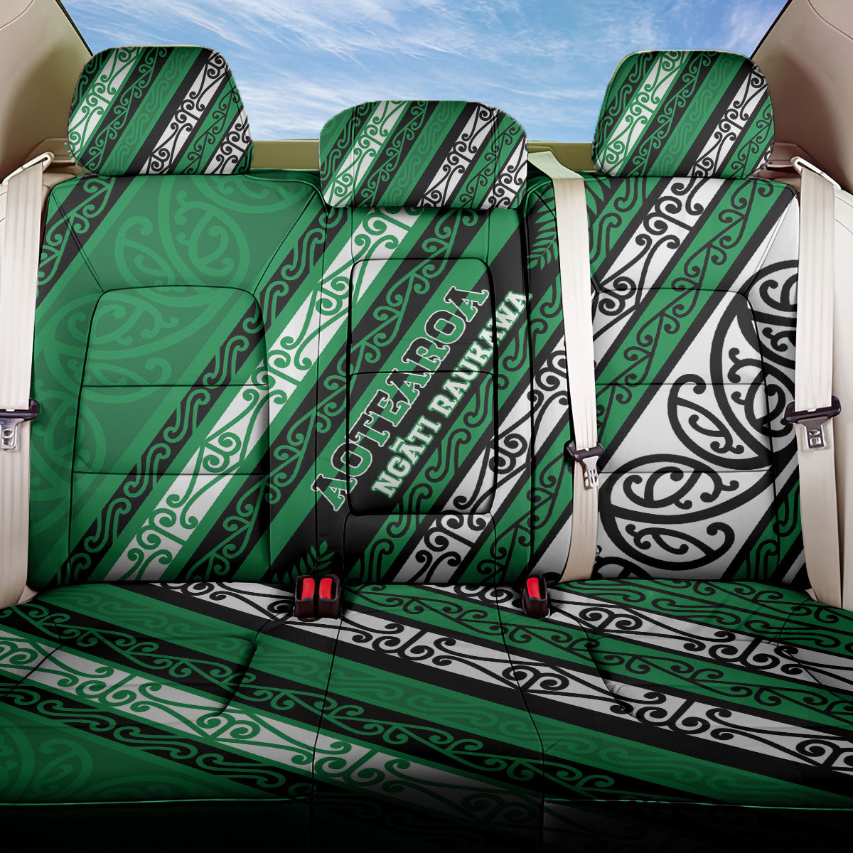 Aotearoa Ngati Raukawa Back Car Seat Cover New Zealand Maori Tribal Fern Pattern DT05 One Size Green - Polynesian Pride