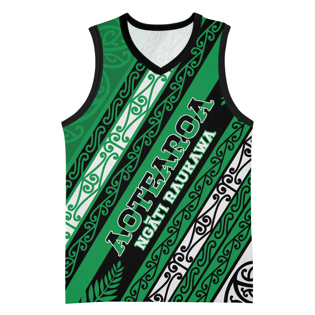 Personalised Aotearoa Ngati Raukawa Basketball Jersey New Zealand Maori Tribal Fern Pattern DT05 Unisex Green - Polynesian Pride
