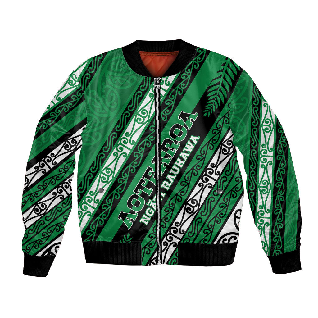 Personalised Aotearoa Ngati Raukawa Bomber Jacket New Zealand Maori Tribal Fern Pattern DT05 Unisex Green - Polynesian Pride