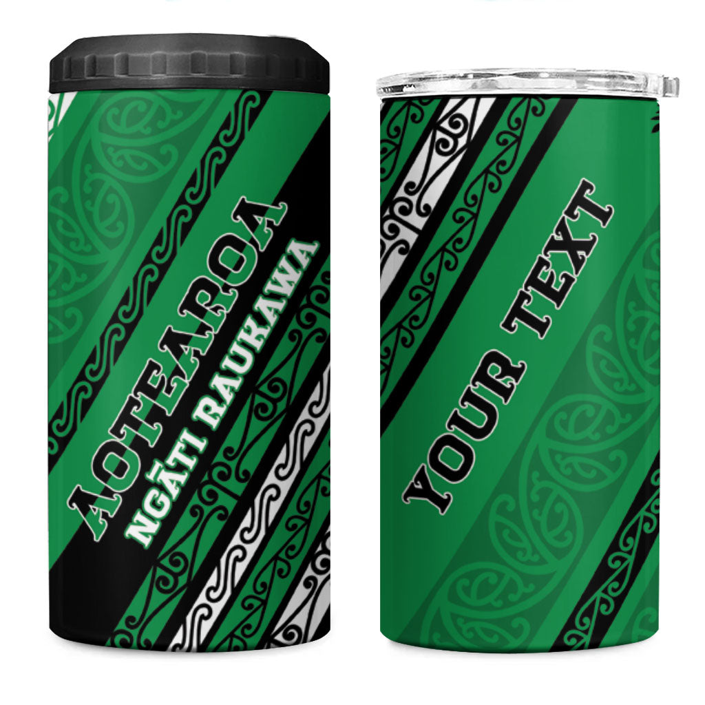 Personalised Aotearoa Ngati Raukawa 4 in 1 Can Cooler Tumbler New Zealand Maori Tribal Fern Pattern DT05 One Size: 16 oz Green - Polynesian Pride