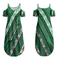 Personalised Aotearoa Ngati Raukawa Couples Matching Summer Maxi Dress and Hawaiian Shirt New Zealand Maori Tribal Fern Pattern