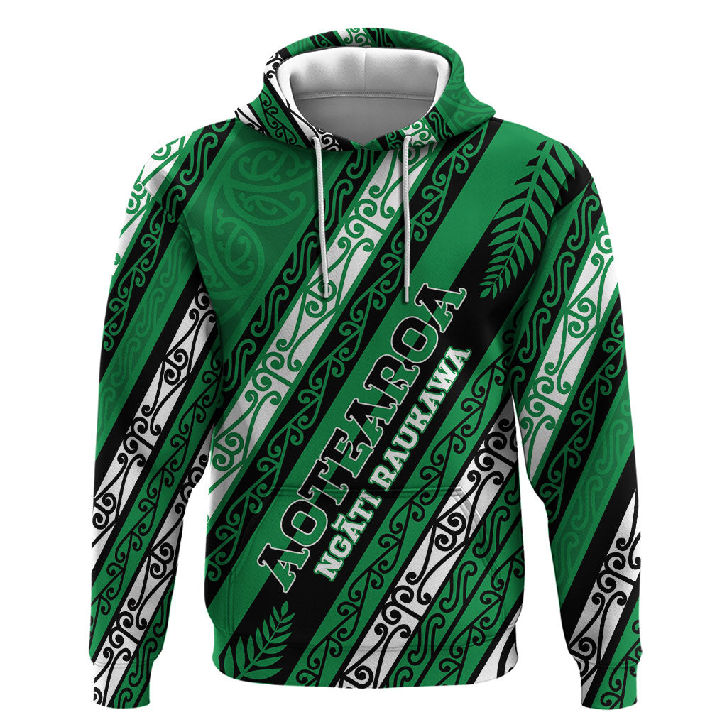 Personalised Aotearoa Ngati Raukawa Hoodie New Zealand Maori Tribal Fern Pattern DT05 Pullover Hoodie Green - Polynesian Pride