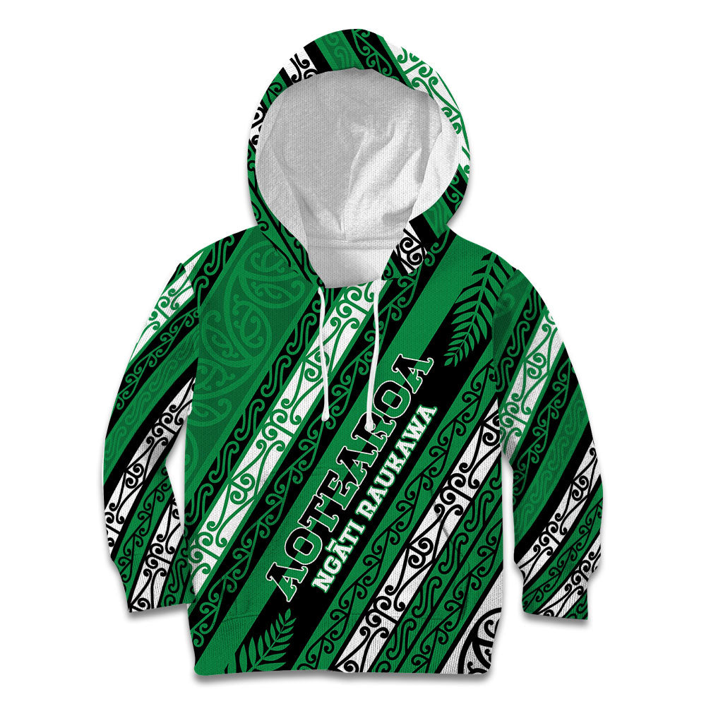 Personalised Aotearoa Ngati Raukawa Kid Hoodie New Zealand Maori Tribal Fern Pattern DT05 Hoodie Green - Polynesian Pride