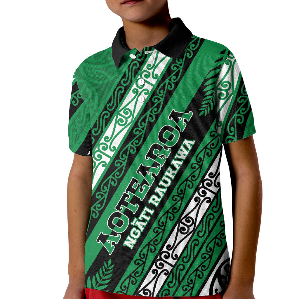 Personalised Aotearoa Ngati Raukawa Kid Polo Shirt New Zealand Maori Tribal Fern Pattern DT05 Kid Green - Polynesian Pride