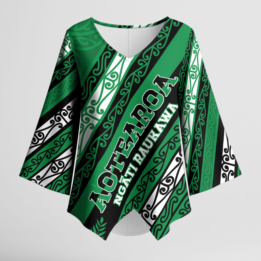 Personalised Aotearoa Ngati Raukawa Kimono Sleeve Blouse New Zealand Maori Tribal Fern Pattern DT05 Female Green - Polynesian Pride