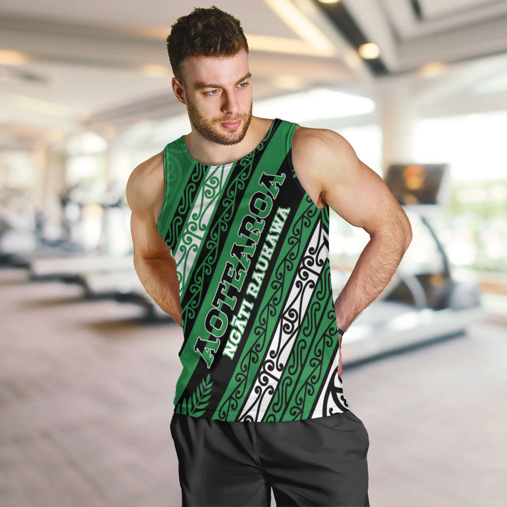 Personalised Aotearoa Ngati Raukawa Men Tank Top New Zealand Maori Tribal Fern Pattern DT05 Green - Polynesian Pride