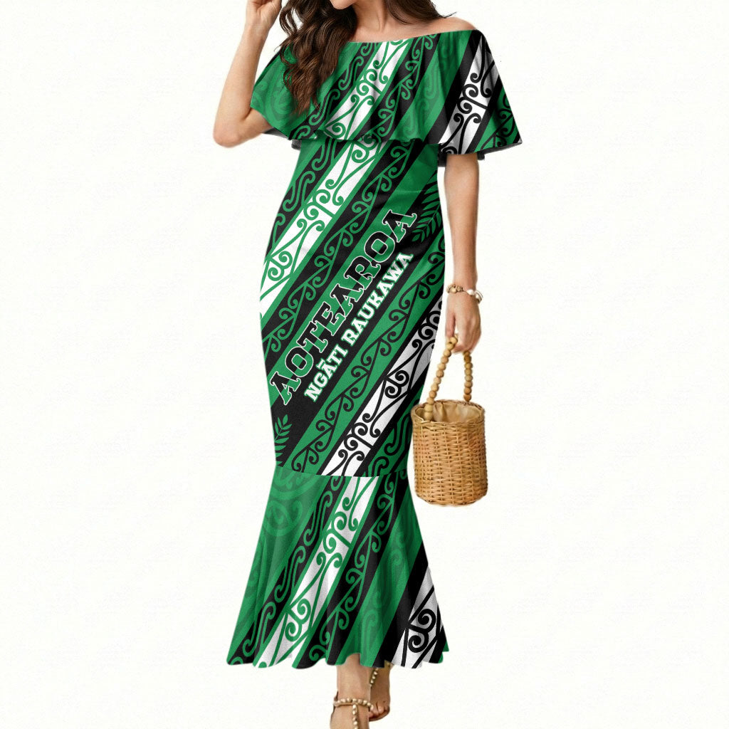 Personalised Aotearoa Ngati Raukawa Mermaid Dress New Zealand Maori Tribal Fern Pattern DT05 Women Green - Polynesian Pride