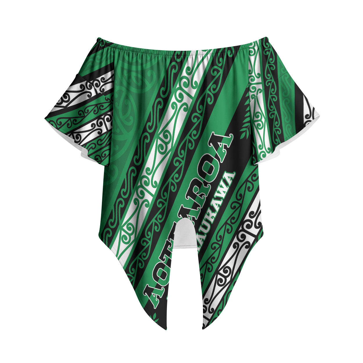 Personalised Aotearoa Ngati Raukawa Off Shoulder Wrap Waist Top New Zealand Maori Tribal Fern Pattern DT05 Green - Polynesian Pride