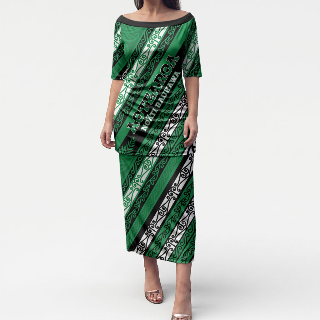 Personalised Aotearoa Ngati Raukawa Puletasi New Zealand Maori Tribal Fern Pattern DT05 Long Dress Green - Polynesian Pride