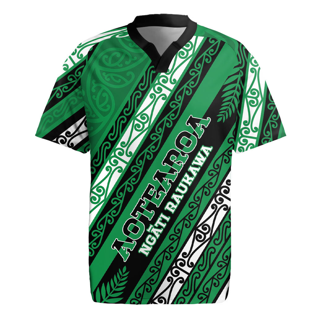 Personalised Aotearoa Ngati Raukawa Rugby Jersey New Zealand Maori Tribal Fern Pattern DT05 Green - Polynesian Pride