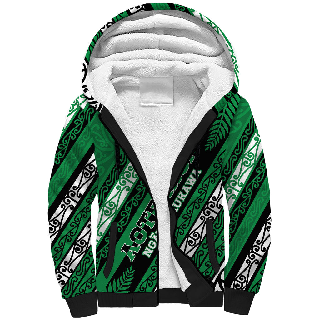 Personalised Aotearoa Ngati Raukawa Sherpa Hoodie New Zealand Maori Tribal Fern Pattern DT05 Unisex Green - Polynesian Pride
