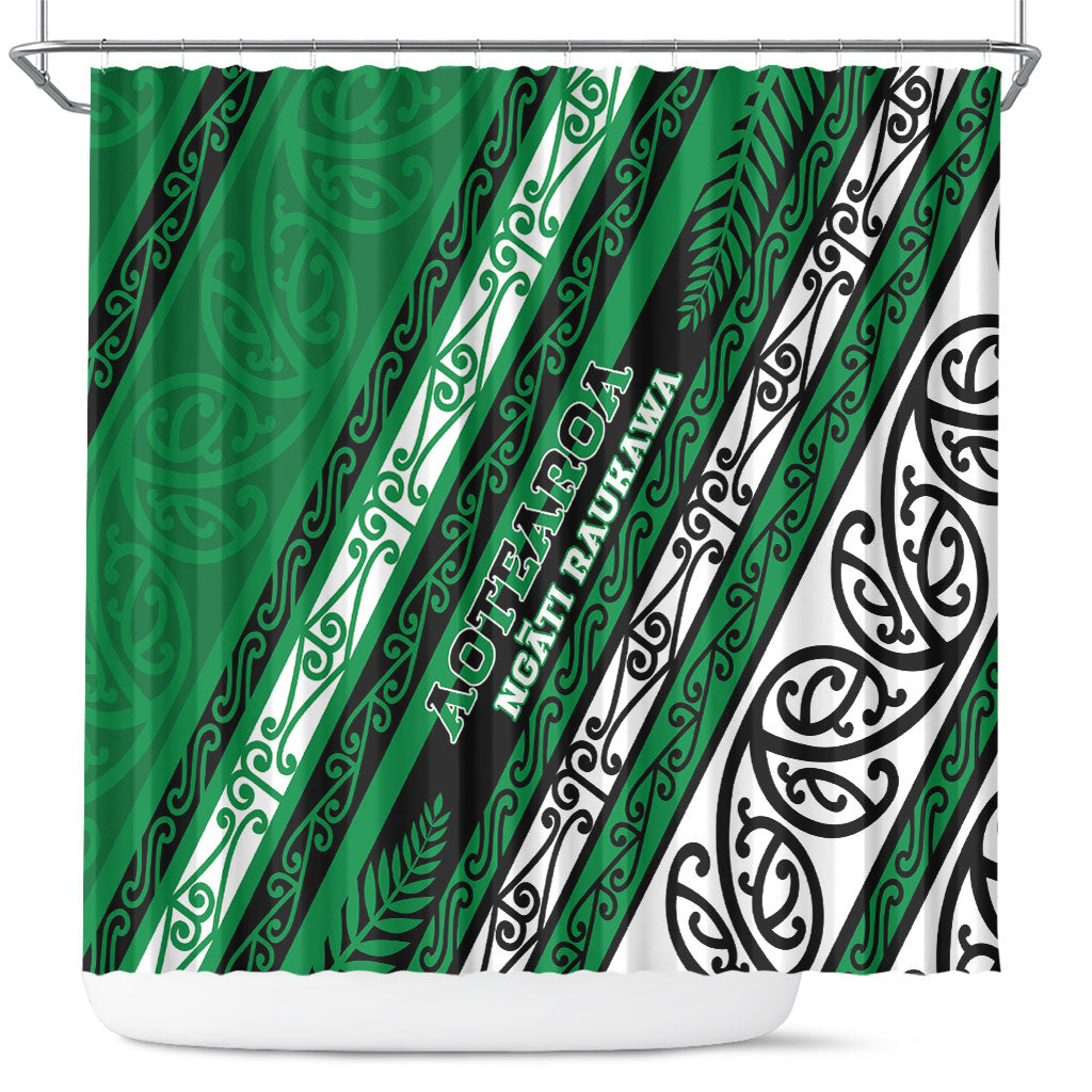 Aotearoa Ngati Raukawa Shower Curtain New Zealand Maori Tribal Fern Pattern DT05 Green - Polynesian Pride