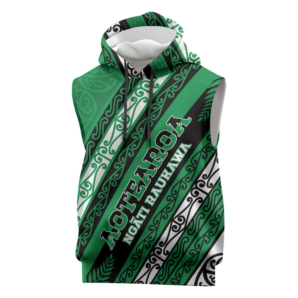 Personalised Aotearoa Ngati Raukawa Sleeveless Hoodie New Zealand Maori Tribal Fern Pattern DT05 Green - Polynesian Pride