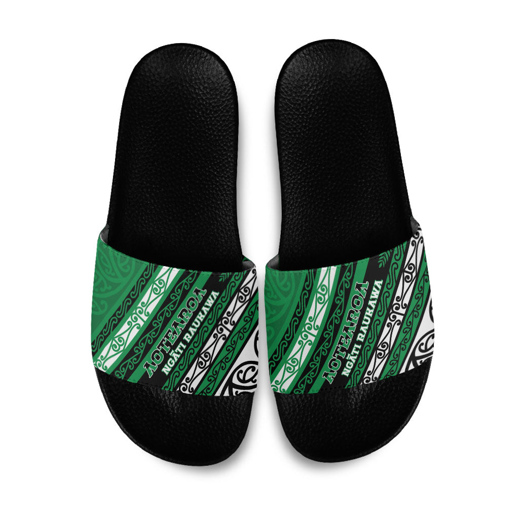 Aotearoa Ngati Raukawa Slide Sandals New Zealand Maori Tribal Fern Pattern DT05 Green - Polynesian Pride