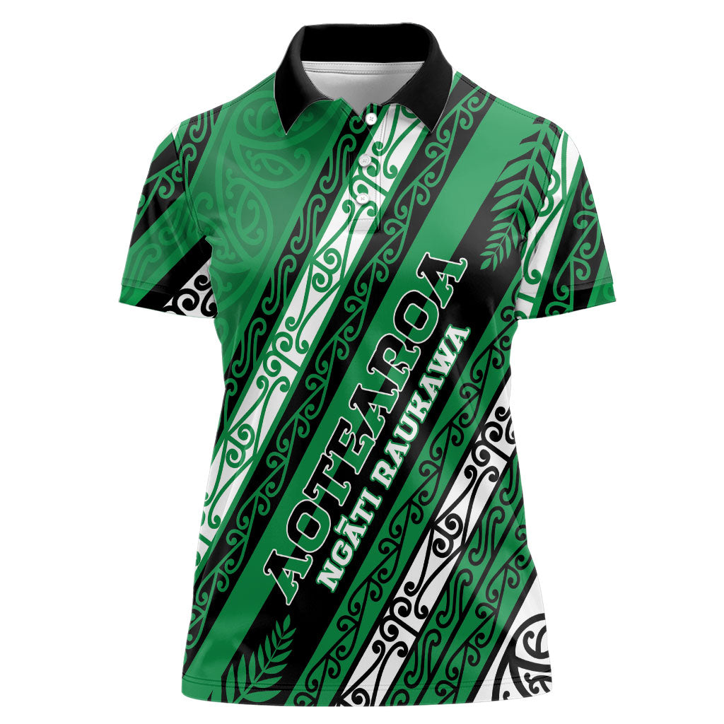 Personalised Aotearoa Ngati Raukawa Women Polo Shirt New Zealand Maori Tribal Fern Pattern DT05 Female Green - Polynesian Pride