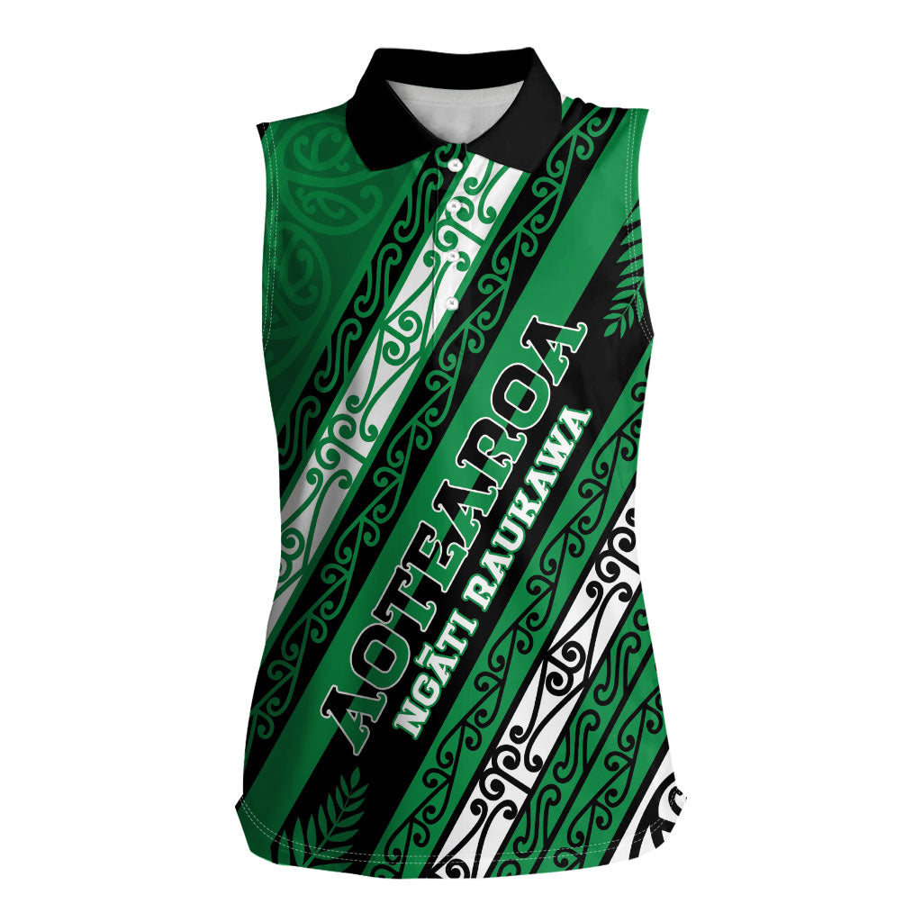 Personalised Aotearoa Ngati Raukawa Women Sleeveless Polo Shirt New Zealand Maori Tribal Fern Pattern DT05 Female Green - Polynesian Pride
