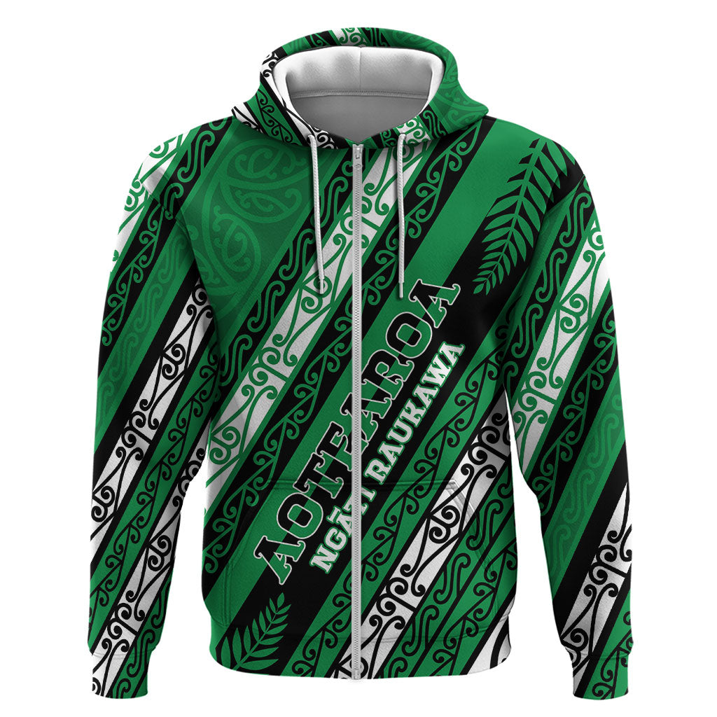 Personalised Aotearoa Ngati Raukawa Zip Hoodie New Zealand Maori Tribal Fern Pattern DT05 Zip Hoodie Green - Polynesian Pride