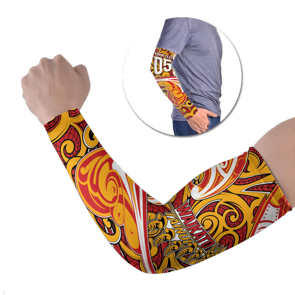 Custom Aotearoa Waikato Tainui Arm Sleeves Maori Tribal Pattern Koru Motif DT05 Set of 2 Yellow - Polynesian Pride