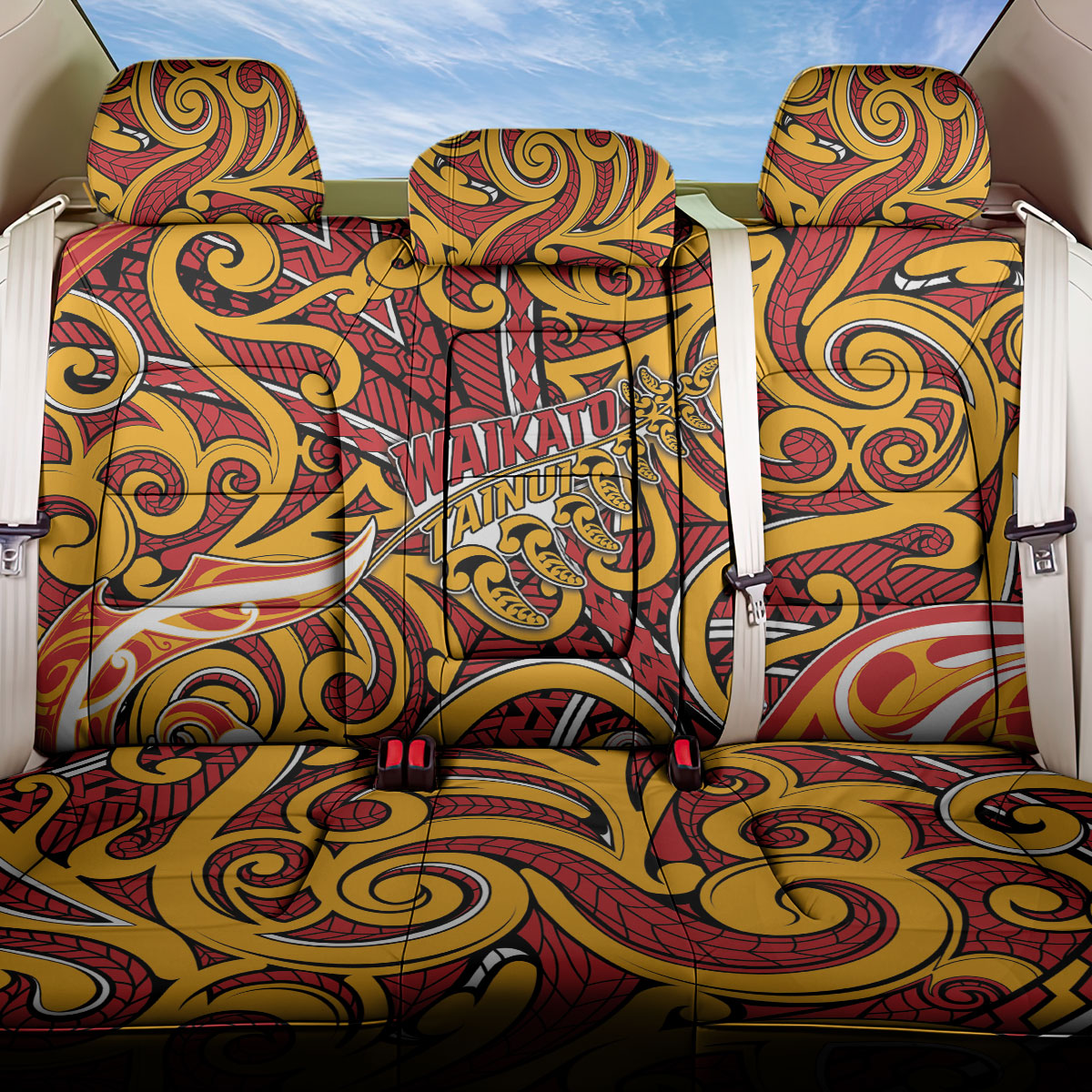 Aotearoa Waikato Tainui Back Car Seat Cover Maori Tribal Pattern Koru Motif DT05 One Size Yellow - Polynesian Pride