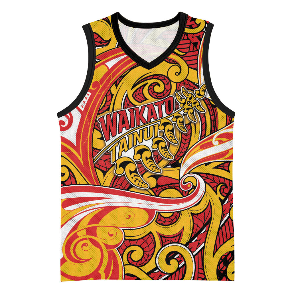 Custom Aotearoa Waikato Tainui Basketball Jersey Maori Tribal Pattern Koru Motif DT05 Unisex Yellow - Polynesian Pride
