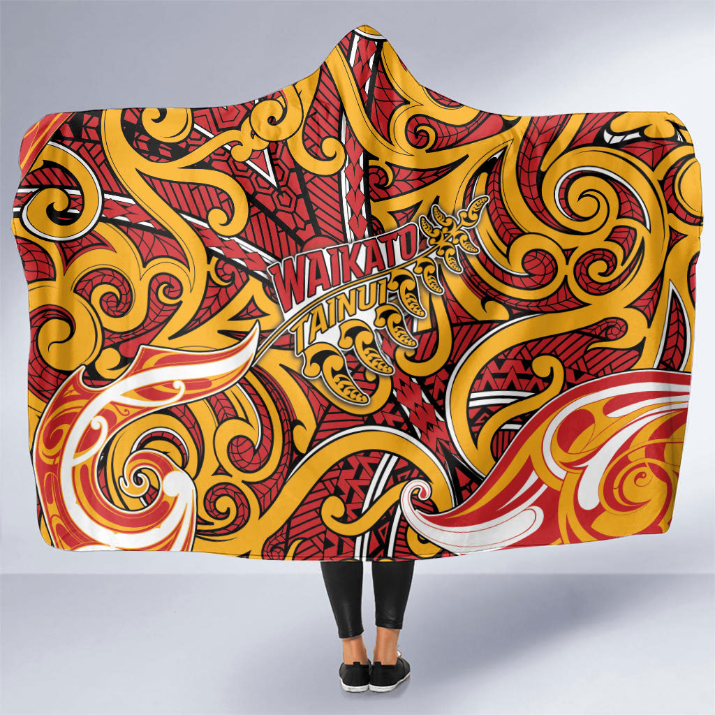 Aotearoa Waikato Tainui Hooded Blanket Maori Tribal Pattern Koru Motif DT05 One Size Yellow - Polynesian Pride