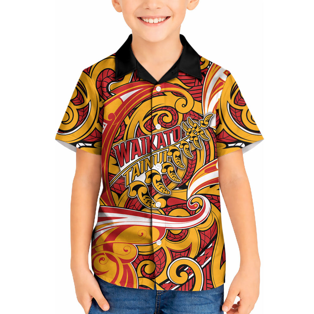 Custom Aotearoa Waikato Tainui Kid Hawaiian Shirt Maori Tribal Pattern Koru Motif DT05 Kid Yellow - Polynesian Pride