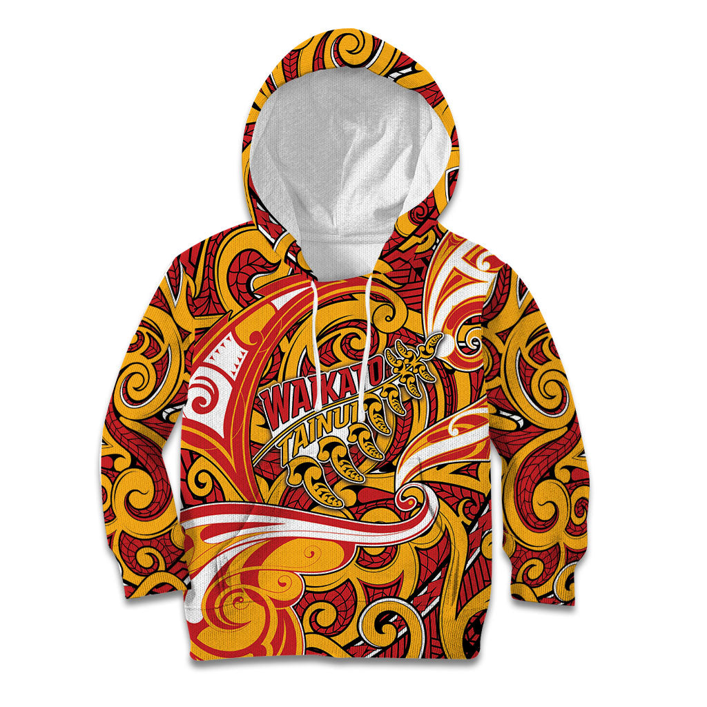 Custom Aotearoa Waikato Tainui Kid Hoodie Maori Tribal Pattern Koru Motif DT05 Hoodie Yellow - Polynesian Pride
