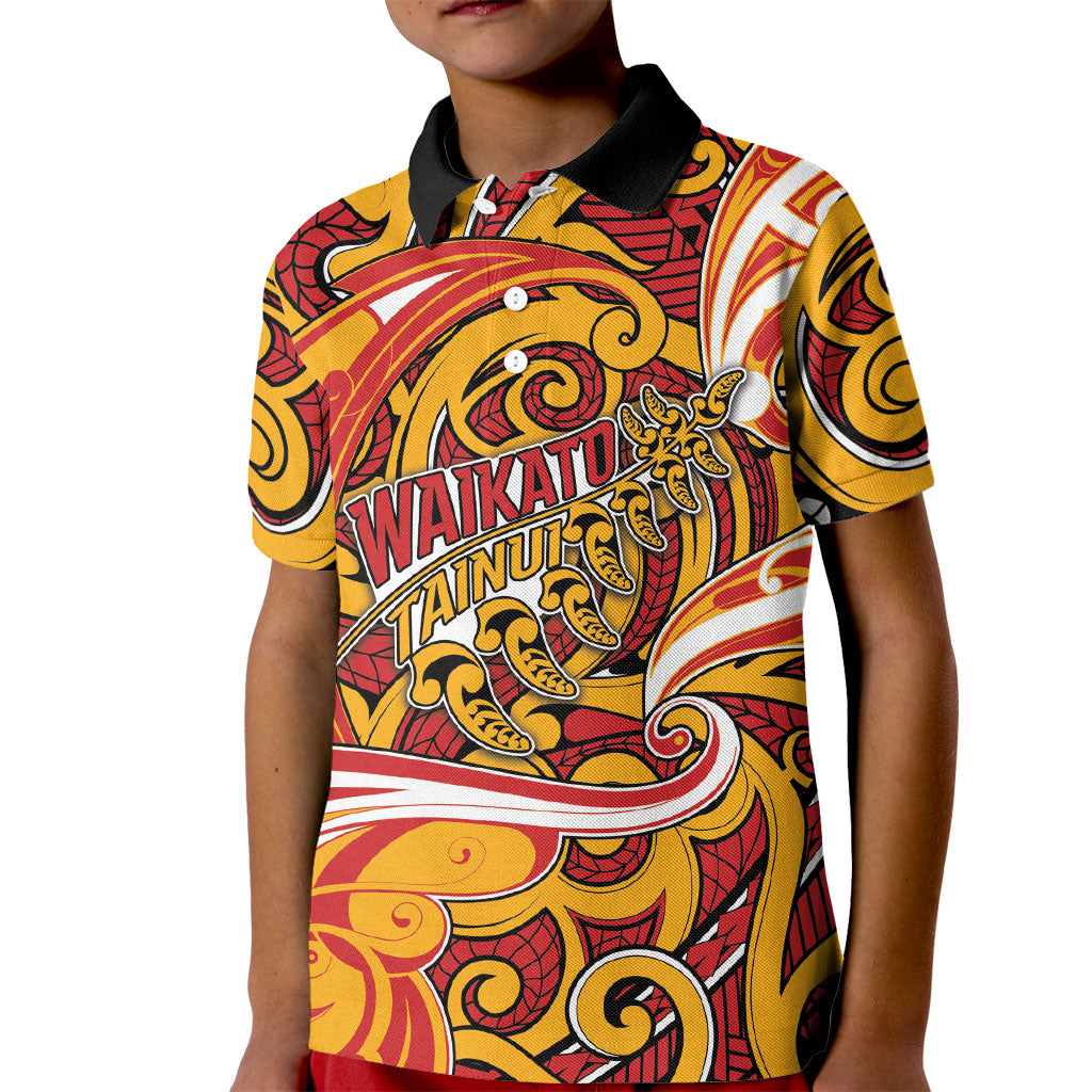 Custom Aotearoa Waikato Tainui Kid Polo Shirt Maori Tribal Pattern Koru Motif DT05 Kid Yellow - Polynesian Pride