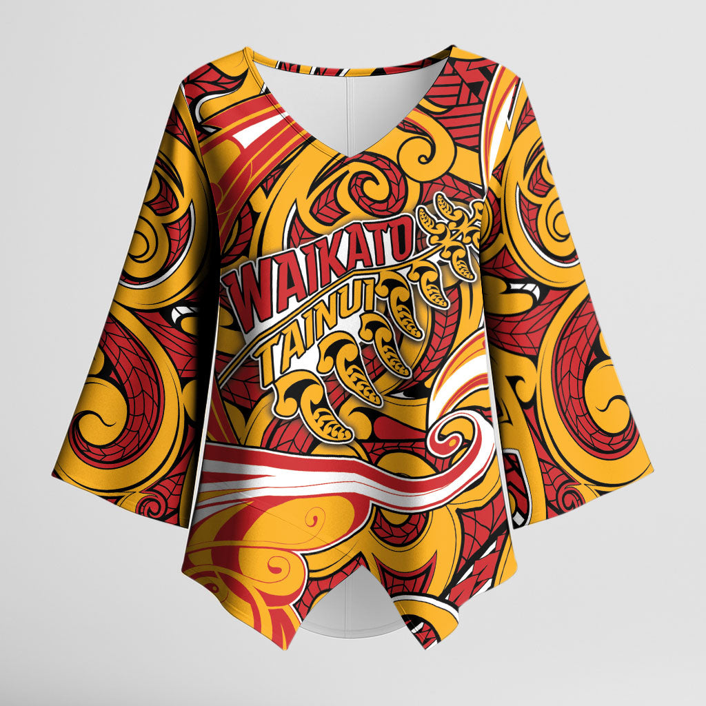 Custom Aotearoa Waikato Tainui Kimono Sleeve Blouse Maori Tribal Pattern Koru Motif DT05 Female Yellow - Polynesian Pride