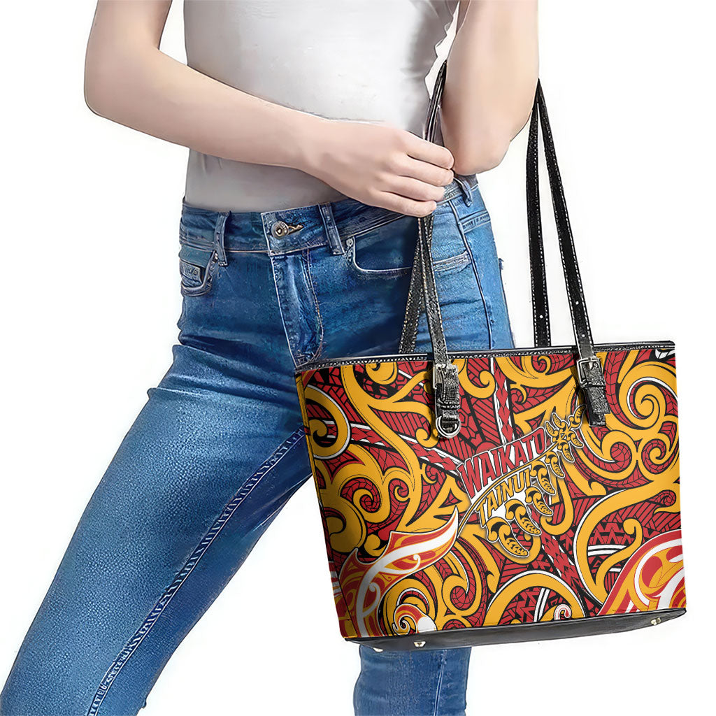 Aotearoa Waikato Tainui Leather Tote Bag Maori Tribal Pattern Koru Motif