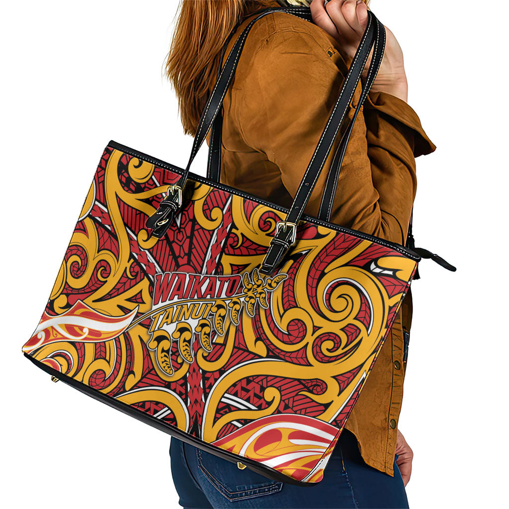 Aotearoa Waikato Tainui Leather Tote Bag Maori Tribal Pattern Koru Motif