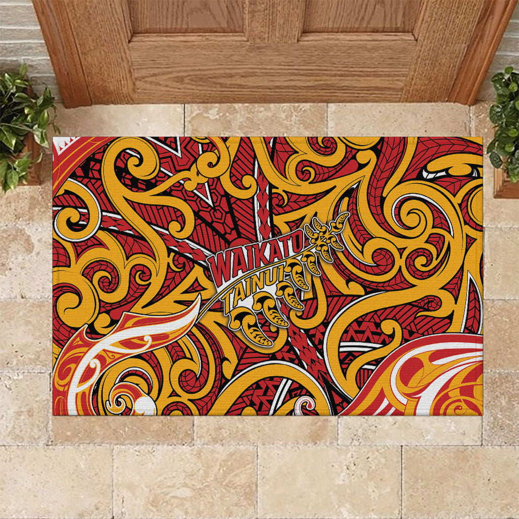 Aotearoa Waikato Tainui Rubber Doormat Maori Tribal Pattern Koru Motif DT05 Yellow - Polynesian Pride