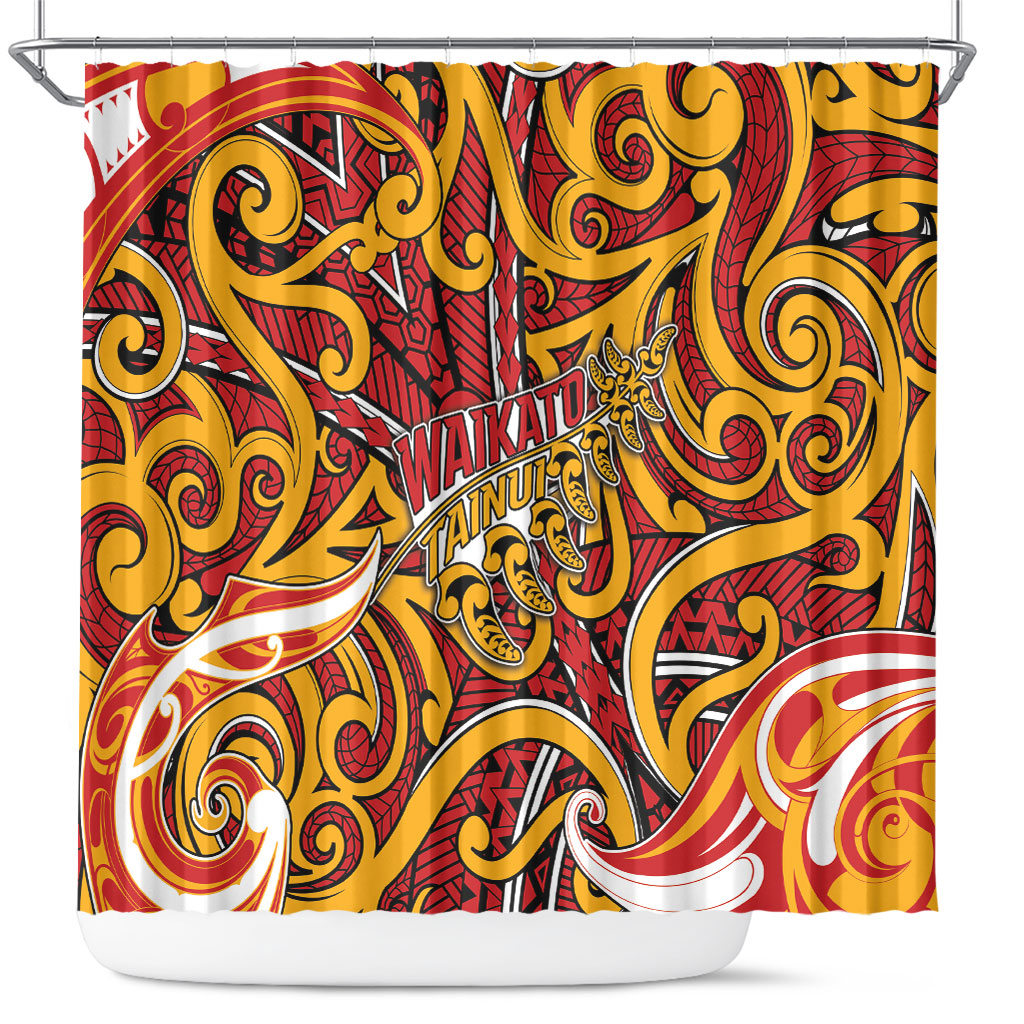Aotearoa Waikato Tainui Shower Curtain Maori Tribal Pattern Koru Motif DT05 Yellow - Polynesian Pride