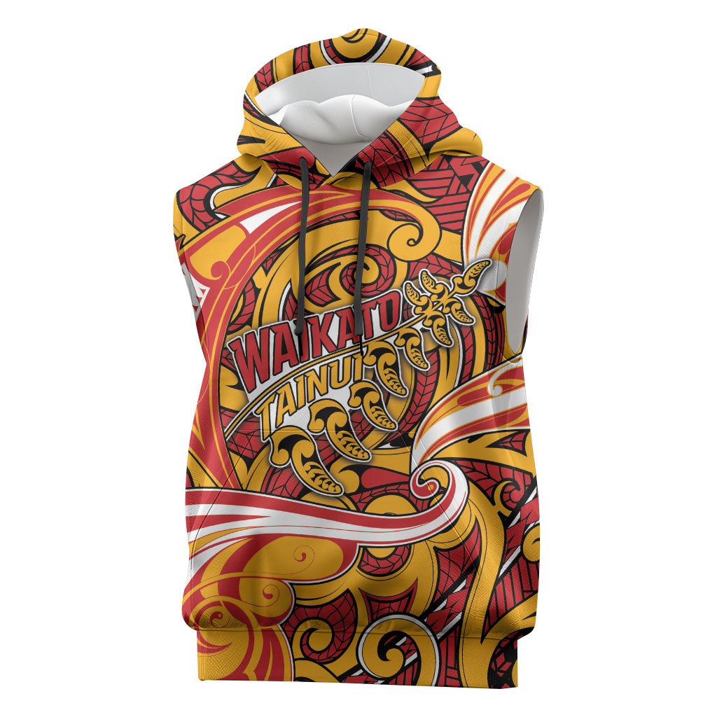Custom Aotearoa Waikato Tainui Sleeveless Hoodie Maori Tribal Pattern Koru Motif DT05 Yellow - Polynesian Pride