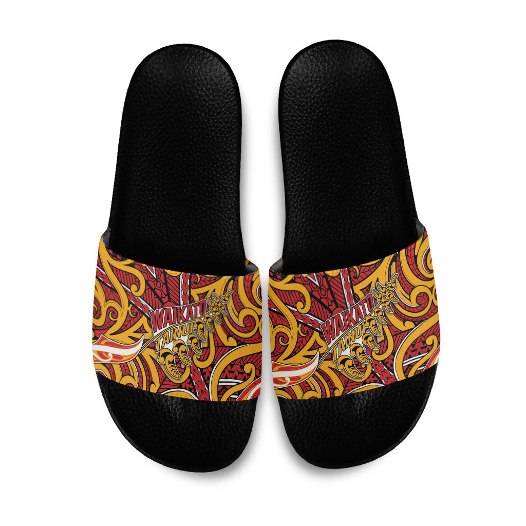 Aotearoa Waikato Tainui Slide Sandals Maori Tribal Pattern Koru Motif DT05 Yellow - Polynesian Pride