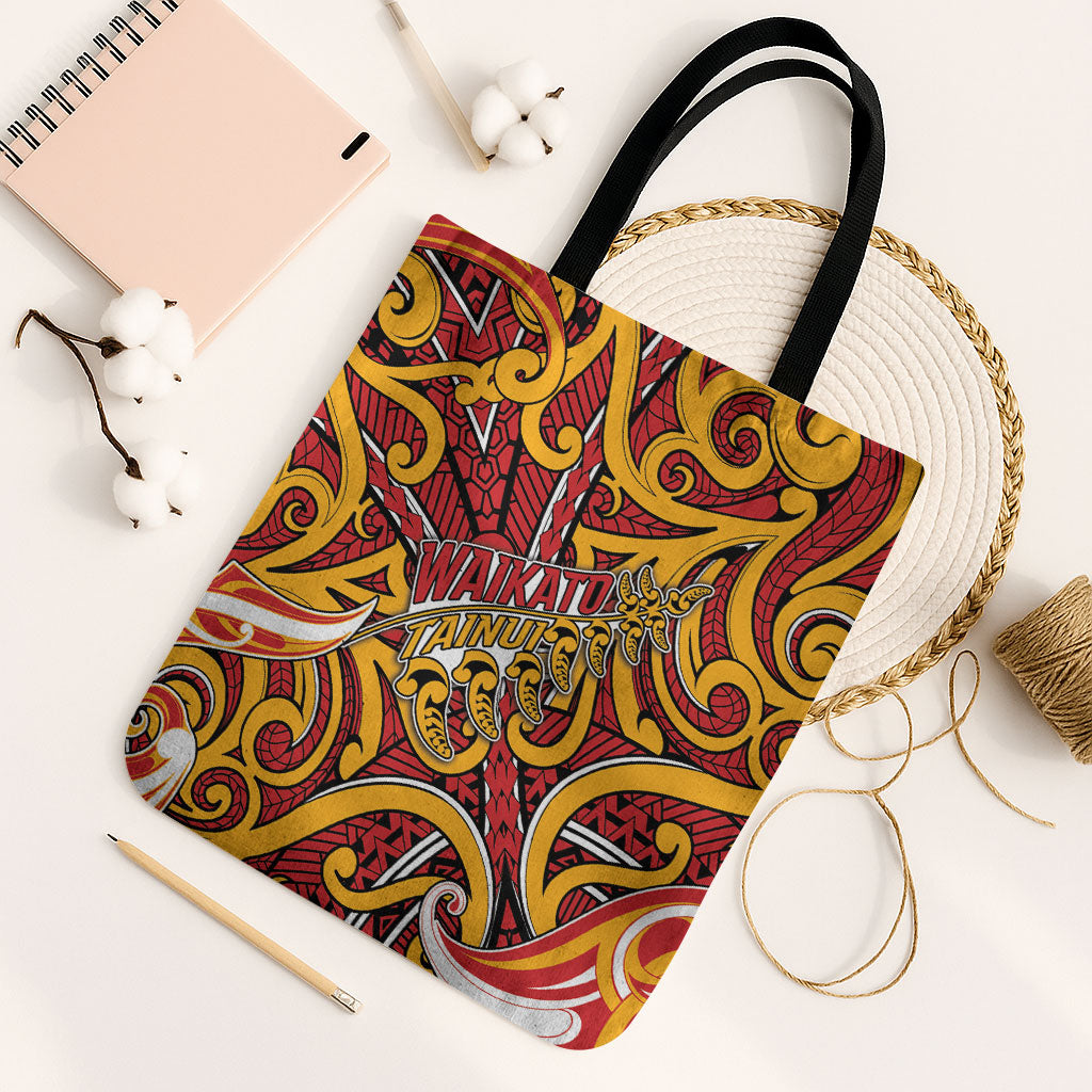 Aotearoa Waikato Tainui Tote Bag Maori Tribal Pattern Koru Motif DT05 Black Strap One Size Yellow - Polynesian Pride