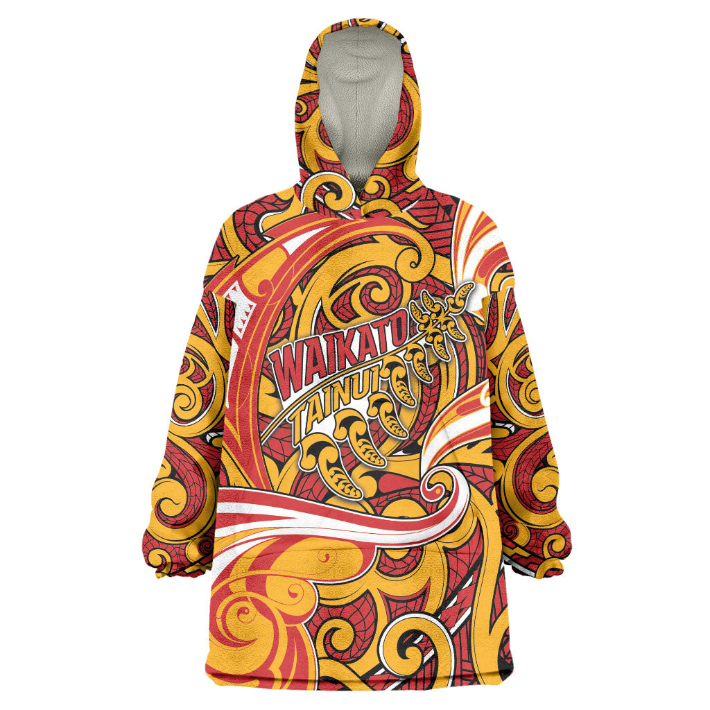 Custom Aotearoa Waikato Tainui Wearable Blanket Hoodie Maori Tribal Pattern Koru Motif DT05 One Size Yellow - Polynesian Pride