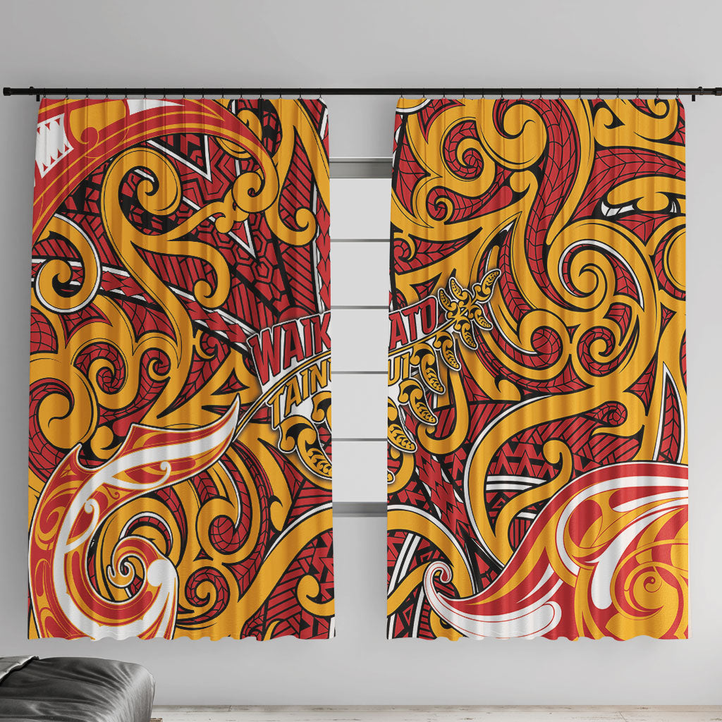 Aotearoa Waikato Tainui Window Curtain Maori Tribal Pattern Koru Motif DT05 With Hooks Yellow - Polynesian Pride