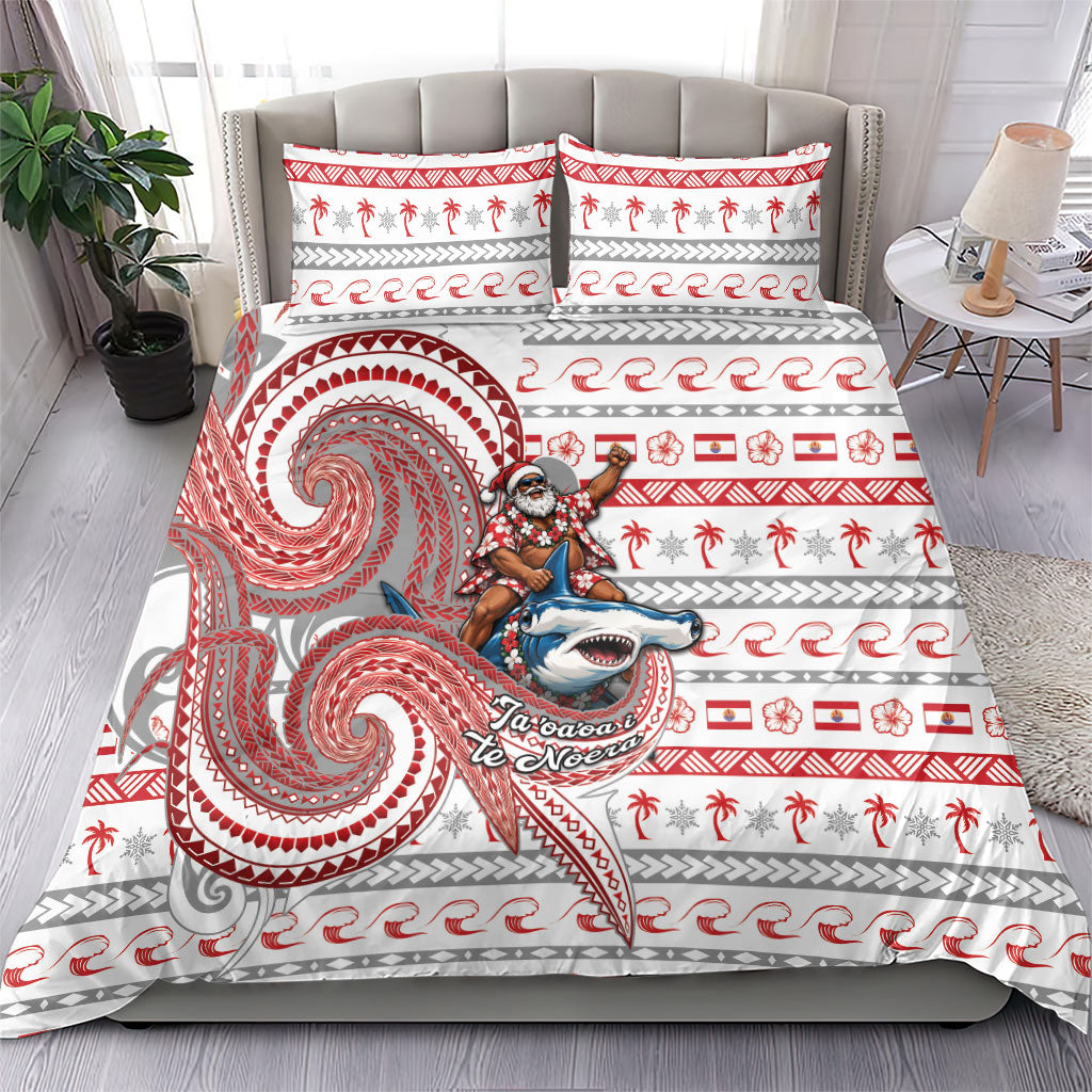 French Polynesian Christmas Bedding Set Santa Riding Hammerhead Shark Tahitian DT05 - Polynesian Pride