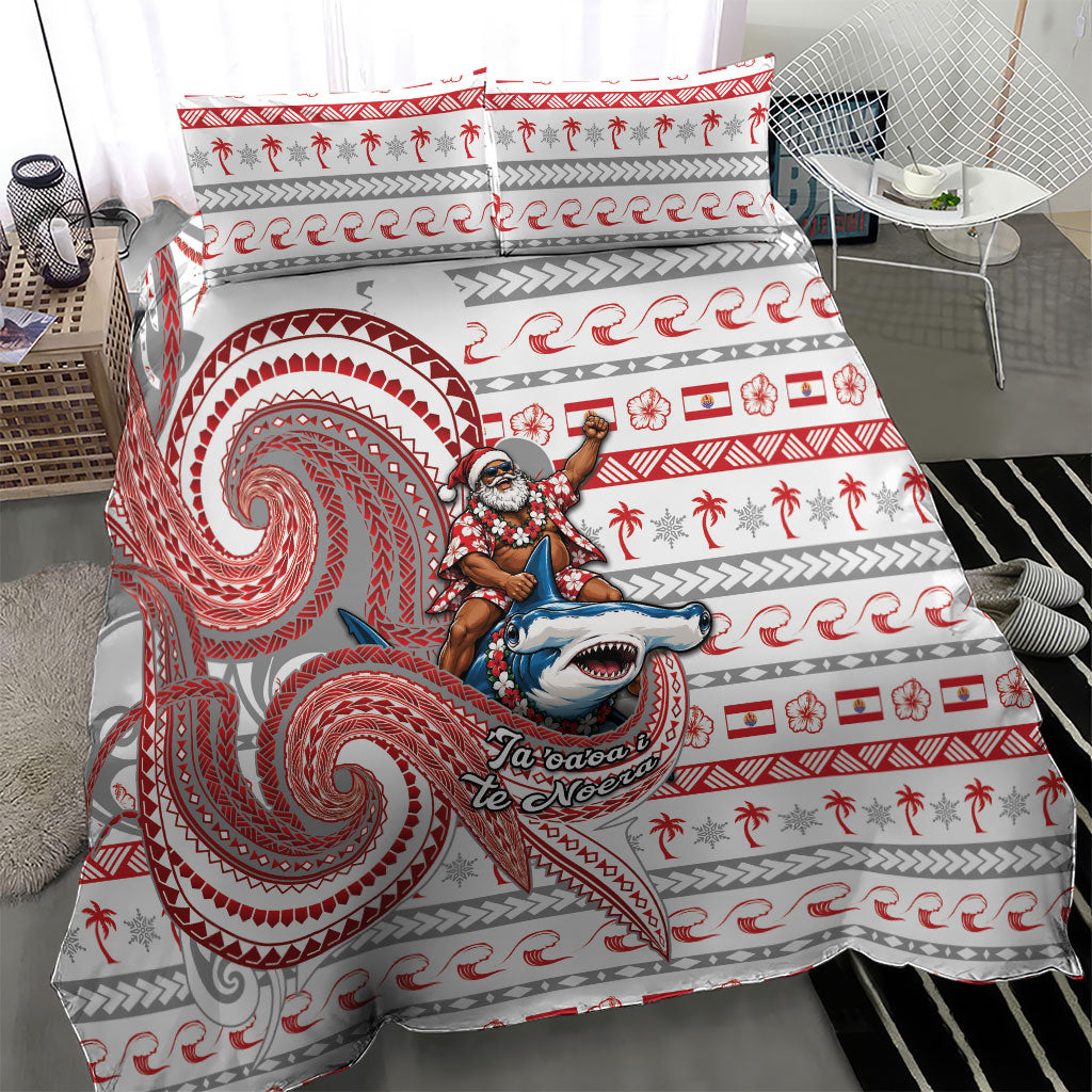 French Polynesian Christmas Bedding Set Santa Riding Hammerhead Shark Tahitian DT05 - Polynesian Pride